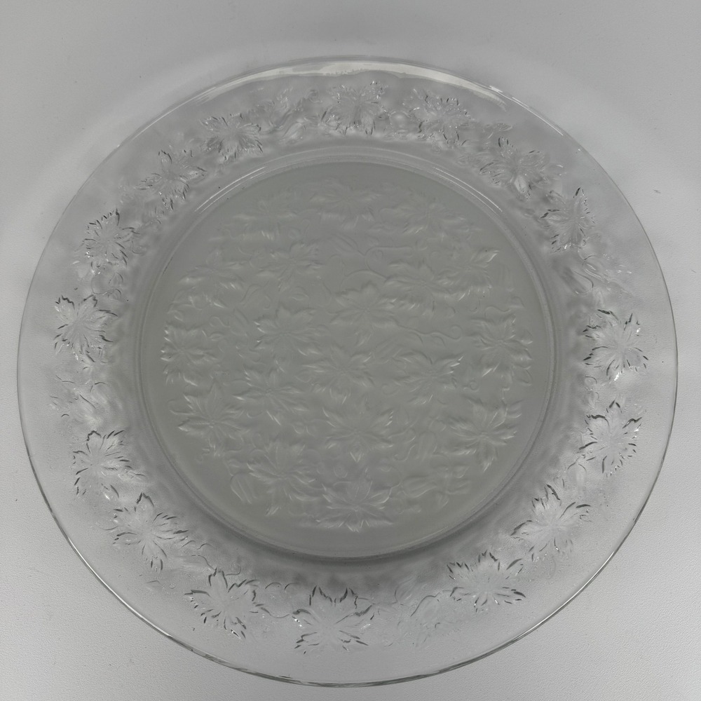 Princess House Fantasia Clear Glass Round Platter 13 Inch Embossed Floral Tray